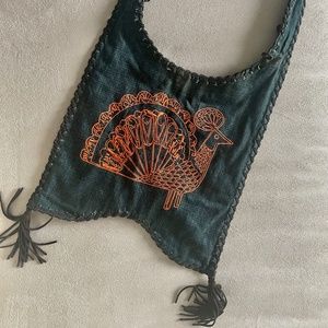Vintage Embroidered  Peacock  Braided tassel Detail Jean Handbag - Goorin